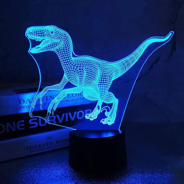 Dinosaur 3D Night Light Jurassic Velociraptor Projection LED Lamp for Kids' Room Xmas Birthday Gifts with 16 Color Changing & Remote