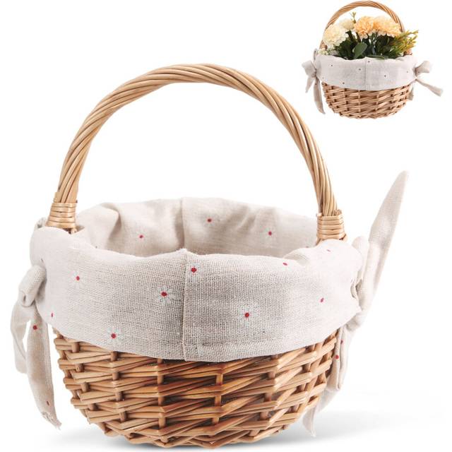 Hand-Woven Wicker Basket Simulation Flower Single Handle Small with Hand Gift