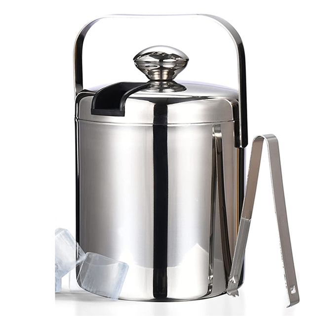 Insulated Ice Bucket with Lid - Double-Walled Tongs Compartment
