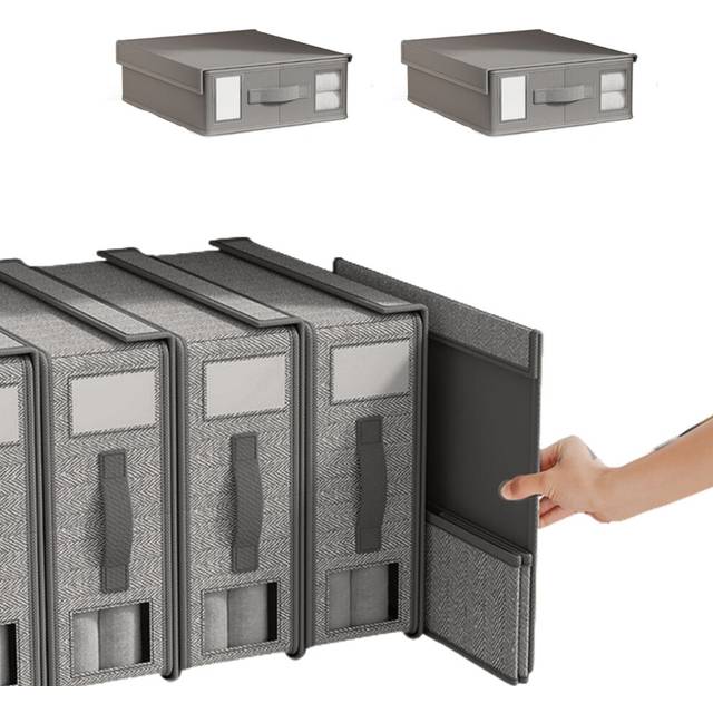 2Pcs Foldable Closet Organizers Bed Sheets Storage Organizers with Clear Window Grey