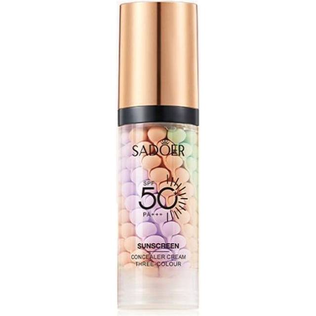 (01#) Three-color Rainbow Isolation Cream Facial Makeup Primer Long-lasting Waterproof Oil-controlling Delicate Moisturizing Brightening Skin Tone