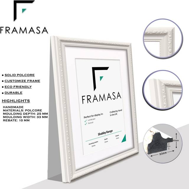 (White Frame White Mount, 11x8.5 Pic (14x11 Frame)) New Shabby Chic Picture Photo Frames ,White Antique Style Photo Frames,  With Multicolored Mounts