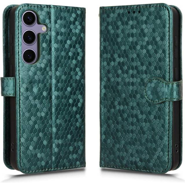 (Green) Case for Samsung Galaxy S24 Fe 5g Magnetic Clasp Leather Wallet Cover Geometric Pattern