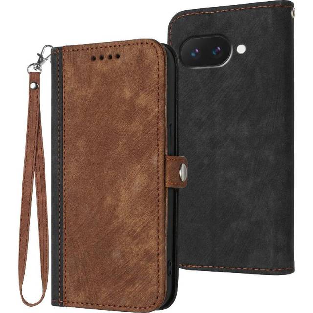 (Brown) Case for Google Pixel 9a Flip Folio Book Pu Leath