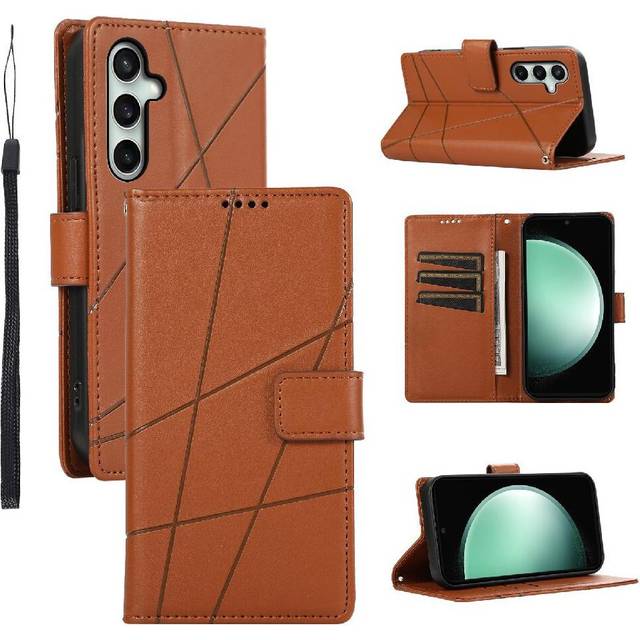 (Brown) Flip Case Compatible with Samsung Galaxy S24 Fe Shock Absorbing Kickstand Shockproof Three Card Slots