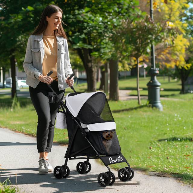PawHut Lightweight Foldable Dog Stroller for Mini Dogs, Light Grey