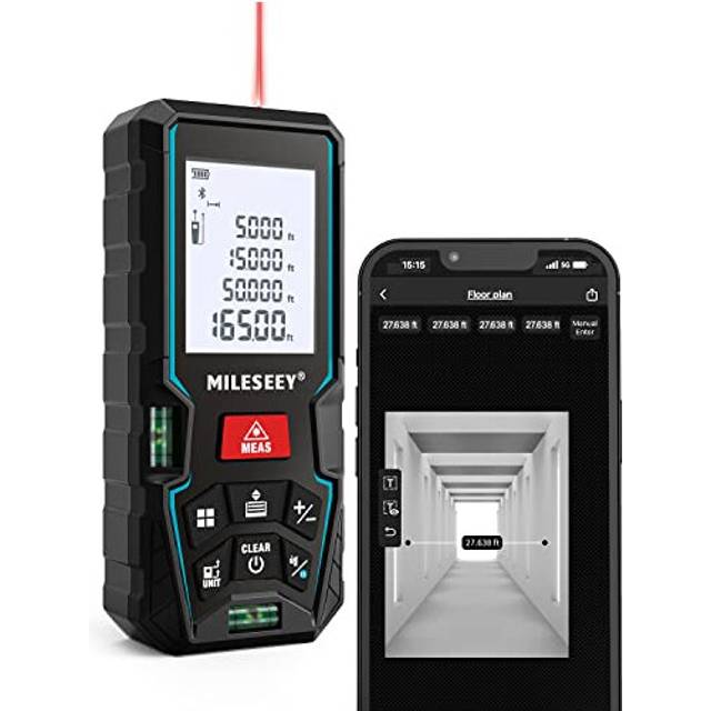 50M Laser Measure Device with Phone App,MiLESEEY Laser Distance Meter with 2 Spirit Level Bubbles,2mm Accuracy,2 inch LCD Backlight,Pythagorean Mode
