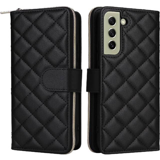(Black) Wallet Case for Samsung Galaxy S21 Fe 5g Wrist Strap Kickstand Crossbody Strap 9 Card Holder Magnetic Closure