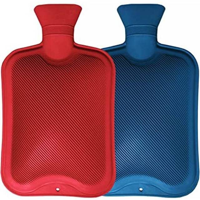 Hot Water Bottles | Natural Rubber Large Hot Water Bottle 2L | Red Purple Cream Blue Hot Water Bag for Pain Relief Secure & Leakproof (Pack of 2-