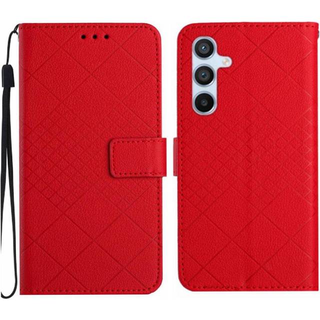 (Red) Flip Case for Samsung Galaxy A36 Card Slot Stand Magnetic Cover Wallet Pu Leather with Hand Strap Diamond Embossed