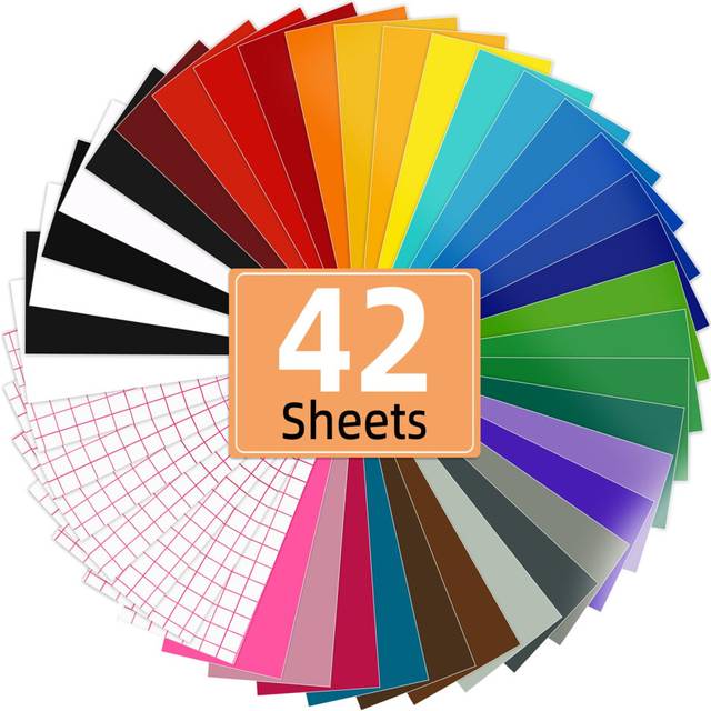 "Permanent Vinyl for Cricut - Lya Vinyl 42 Pack 12"" x 8"", Self Adhesive Vinyl Sheets Bundle and Include Transfer Tape for"