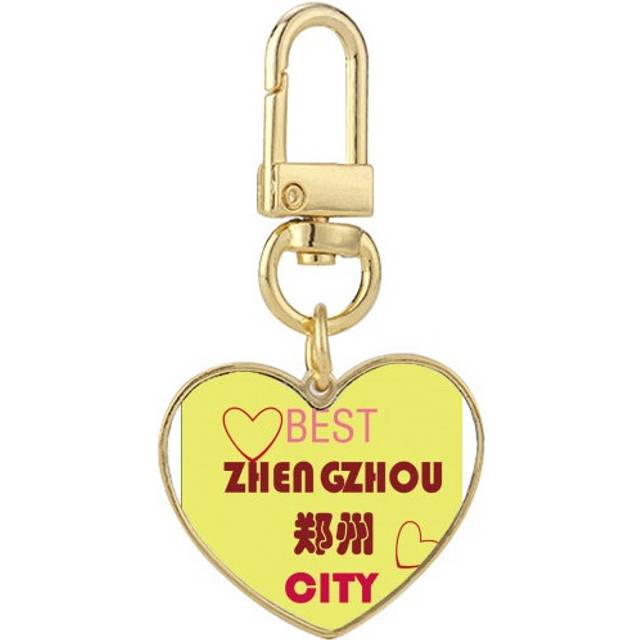 Commercial City Zhengzhou Sign Gold Heart Keychain Metal Keyring Holder