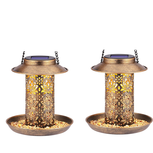 Solar Bird Feeder for Outdoors Hanging, Metal Wild Garden Lantern with S Hook