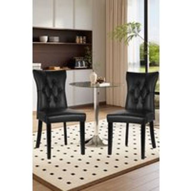3-piece Set of Glass Dining Table & 2 Faux Leather Dining Chairs Tempered Glass Coffee Table Set - Black - One Size