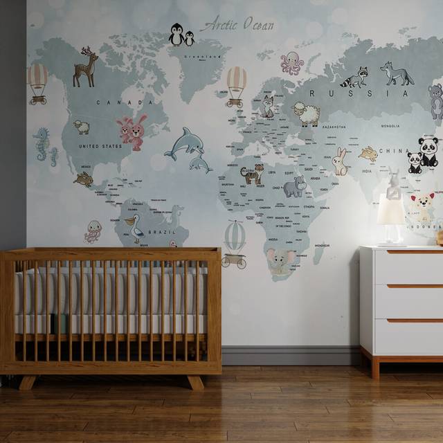 Art For the Home Whole Wide World Print To Order Mural - Blue (400cm L X 280cm W)