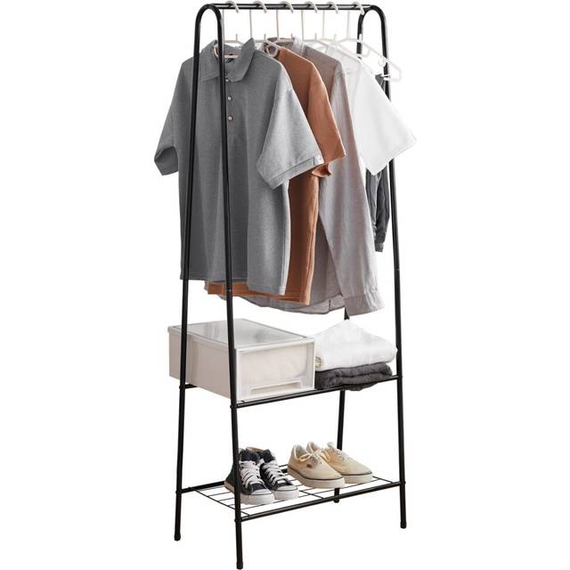Small Clothes Rail Rack with Shelves Coat Rack Organiser Clothes Stand Clothing Rack with Garment Rail with Top Rod for Home Office Hallway Bedroom
