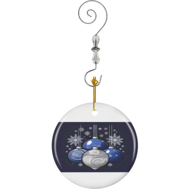 (Christmas Blue Lucky Baubles Christmas Blue Lucky Baubles_7792) Christmas Ornaments Ceramic with Crystal Hook Xmas Handmade Tree Decorations Keepsake