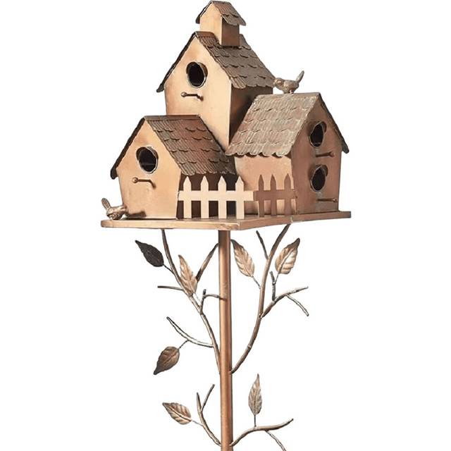 (E) Birdhouse Garden Stakes Metal Bird House with Pole Iron Art Courtyard Bird Feeder Bird Houses