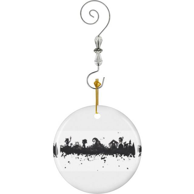 (Halloween Town Nightmare Before Christmas Inspired Watercolor Skyline-6977) Christmas Ornaments Ceramic Charm with Hook Crystal Handmade Xmas Tree De