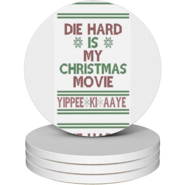 (Die Hard Is My Christmas Movie!=8684) Ceramic Coasters Set of 4 Xmas for Drink Wine Beer Bar with Cork Base Housewarming Birthday Christmas Gift