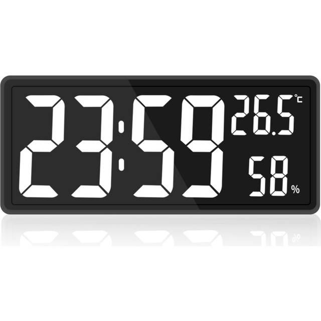 LED Digital Wall Clock, Large Digits Display,Indoor Temperature&Humidity,for Farmhouse, Home,Classroom,Office White