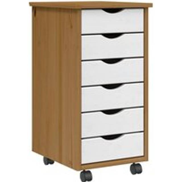 vidaXL Rolling Cabinet with Drawers MOSS Honey Brown Solid Wood Pine
