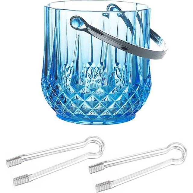 Ice Bucket Plastic Ice Bucket with Handle Acrylic Transparent Champagne Beer Wine Ice Bucket -Blue