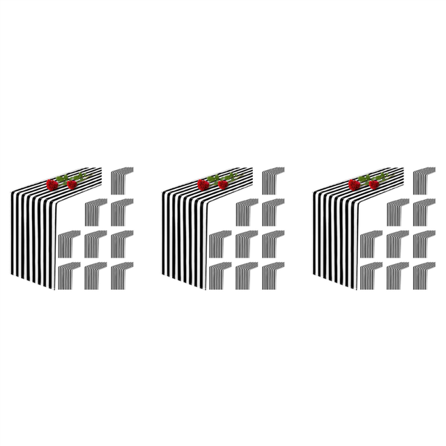 30 Pack Table Runner Polyester Decor Classic Black and White Striped Modern Elegant Design