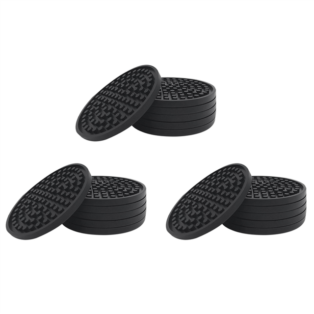 Black Round Silicone Rubber Drink Coasters (Set of 18) Non-Slip Perfect for Homes & Bars