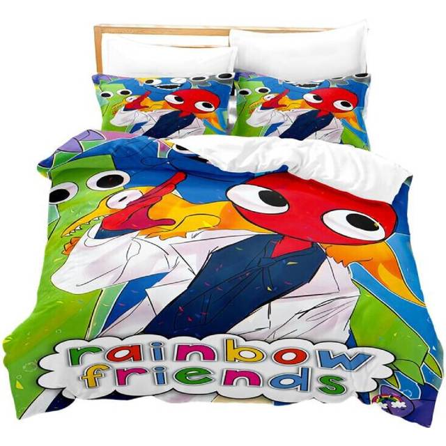 (Red Face, 220*240cm/86.6*94.5in) (Five People, 135x200cm/53.1*78.7in) Friends 3pcs Rainbow Theme Printing Bed Duvet Set Quilt Pillow Cover Adult Chil