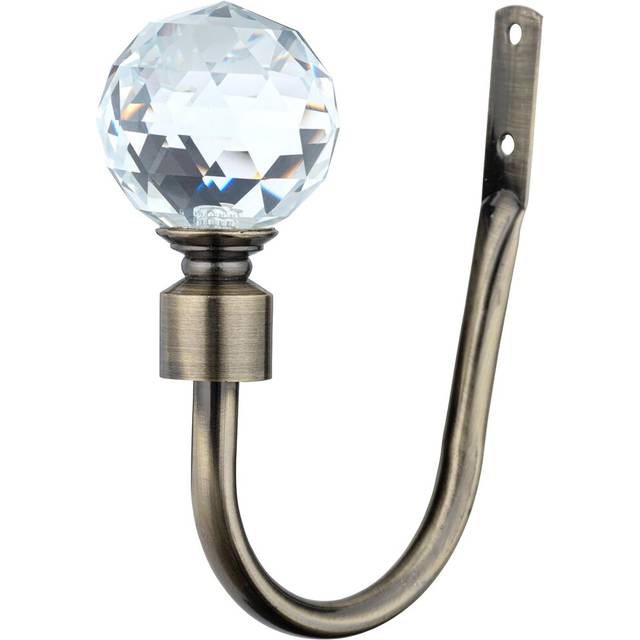 (Antique Brass, Holdbacks) A.Unique Home Gem Crystal Ball Metal Extendable Curtain Pole with Rings and Fittings, In a Variety of Colours and Sizes (25