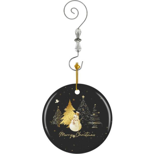 (Golden Christmas Tree And Snowman Design_2451) Christmas Ornaments Ceramic with Crystal Hook Xmas Handmade Tree Decorations KeepsakeÂGifts Stocking