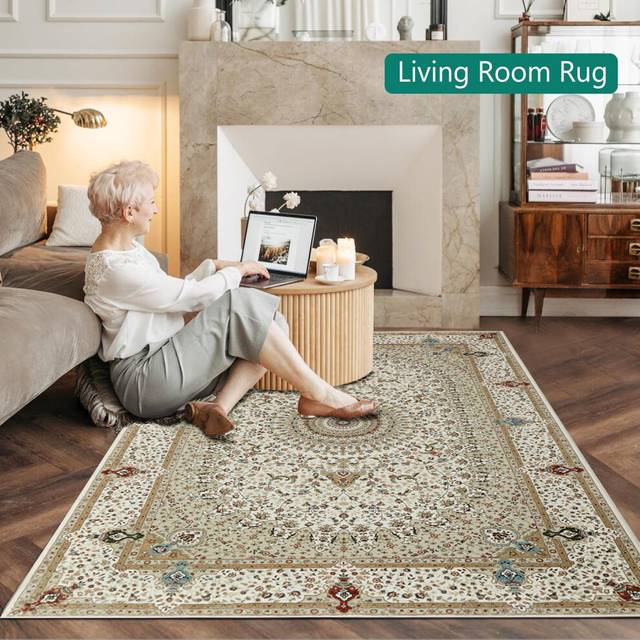 (160 x 230 cm (5 ft 2 in x 7 ft 2 in)-BedRoom Rug, Willow Beige) Non Slip Large Rug Living Room Bedroom Rugs Carpets