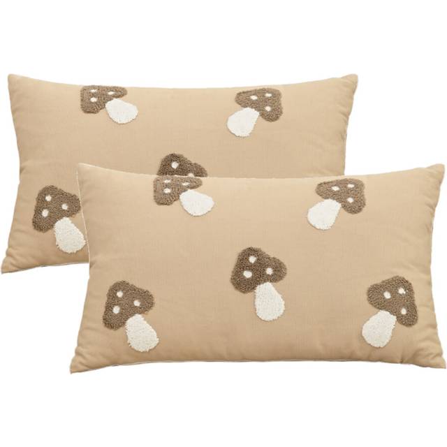 (D-30x50cm-2pcs) Pack of 2 Mushroom Embroidered Throw Pillow Covers, 100% Cotton Soft Cushion Covers, Decorative Pillowcases for Home Decor
