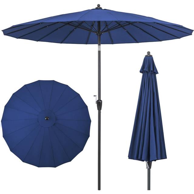 260 cm Round Patio Sun Umbrella Outdoor Large Pulley Lift Market Umbrella