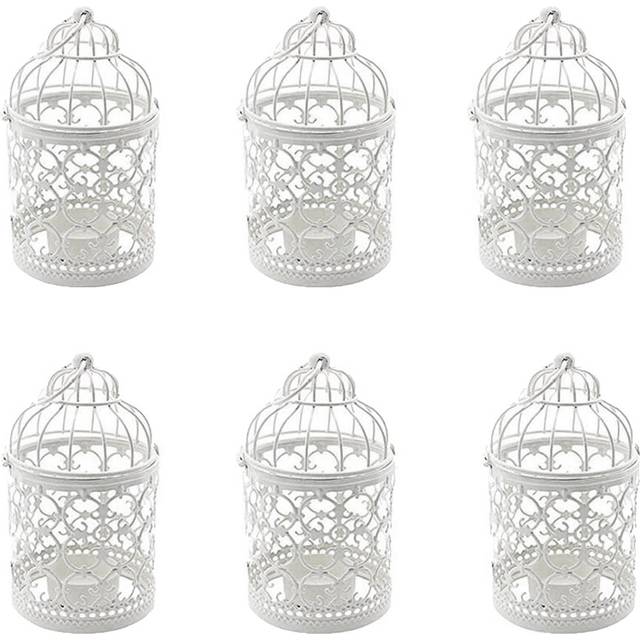 WuLinshop 6 Pcs Candle Tea Light Holders Metal Hanging Hollow Birdcage Lantern