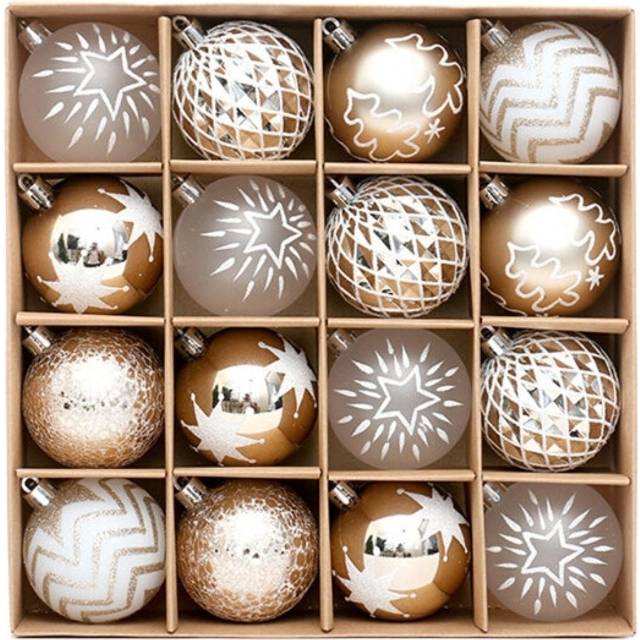 Set of 16 Champagne Gold White Christmas Balls Ornaments Shatterproof Bauble