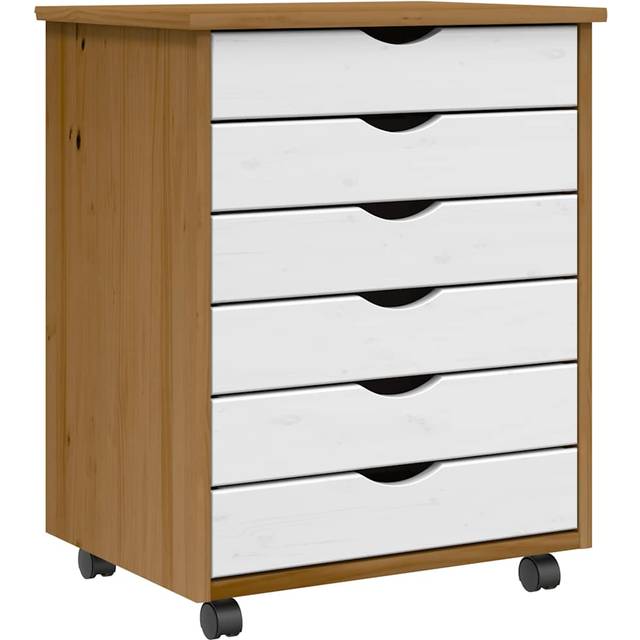 vidaXL Rolling Cabinet with Drawers MOSS Honey Brown Solid Wood Pine