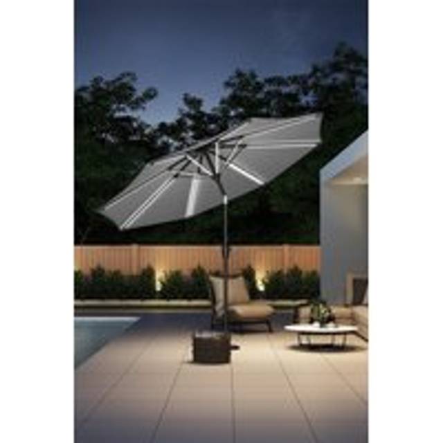 Large Outdoor Solar Powered LED Patio Umbrella for Garden - Light Grey - One Size
