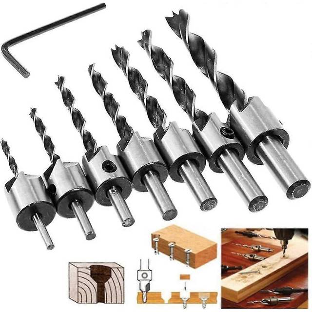 (As show, One size) countersink drill bit set,8pcs hss 5 flute carpentry countersink heart drill bits chamfer cutter 3-10mm