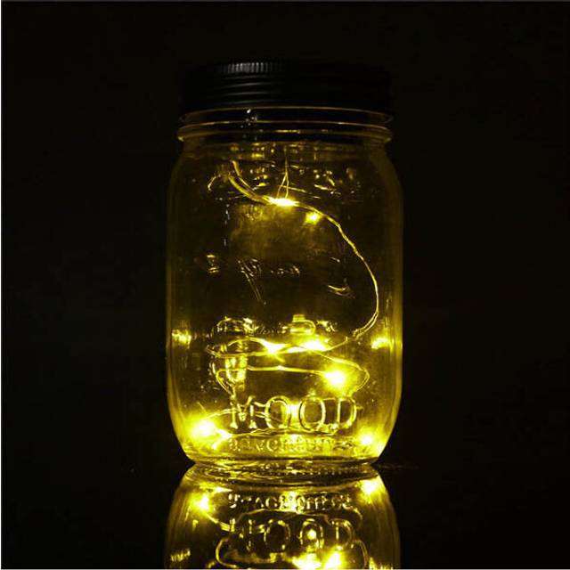 (Yellow) Christmas light Solar Power Hanging Glass Jar Lamp 8 LED Beads Garden Courtyard Landscape Decor Light