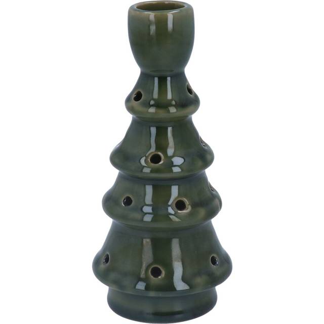 LED Christmas Tree Candlestick | Green Ceramic Tree Shaped Candle Holder | Tapered Dinner Candle Holder Candle Stand - 16.5cm