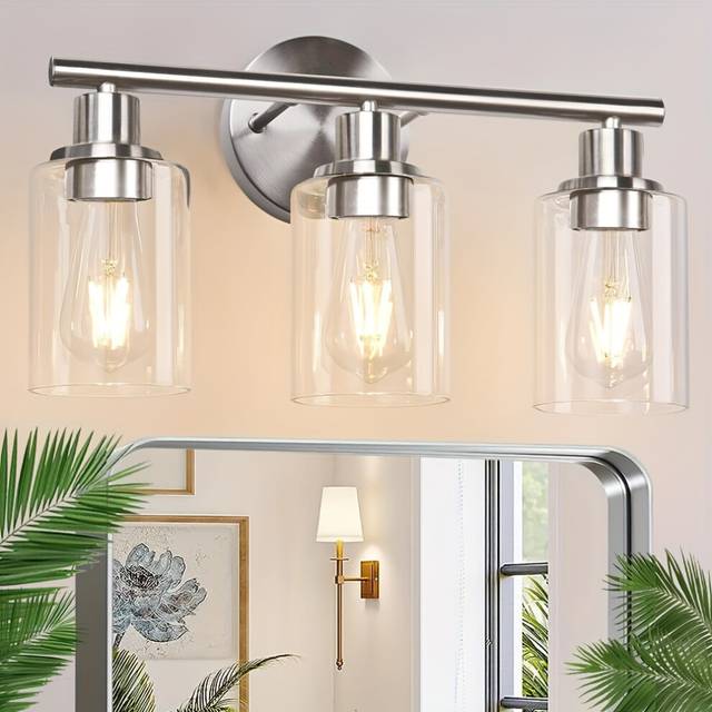 (Nickel-3Light) Elegant 3-Light Fixture in Brushed Nickel with Clear Glass Shades - Modern Farmhouse Style Wall Lamp