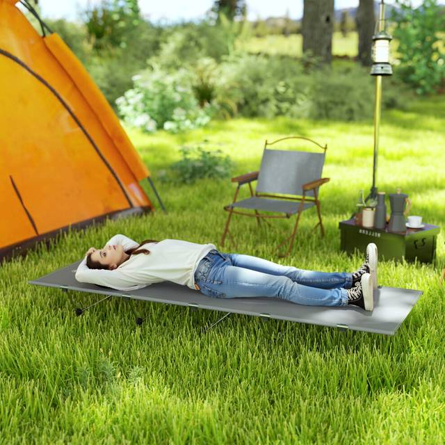 Outsunny Lightweight Camping Cot Portable Compact Sleeping Bed w/ Carry Bag, Grey