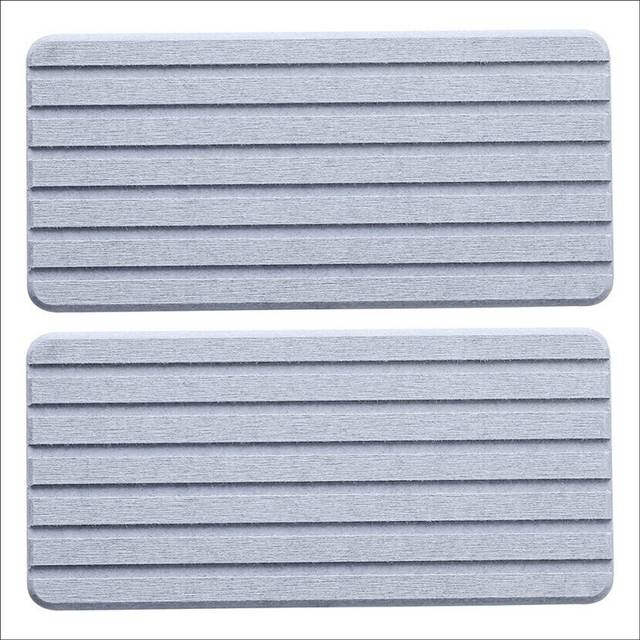2 PCS Water Absorbent Diatomite Coasters Rectangle, Grooved Design, Water Absorbing Stone Gray