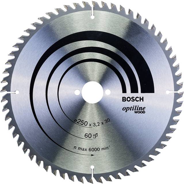Bosch 2608640729 Optiline Wood Circular Hand Saw Blade, 250mm x 3.2mm x 30mm, 60 Teeth, Silver