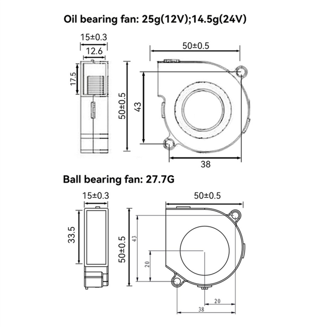 3D Printer Cooling Fan 24V, 5015 Turbo Blower, 2-Pin Connector High Rotational Speed Low Noise Cooler