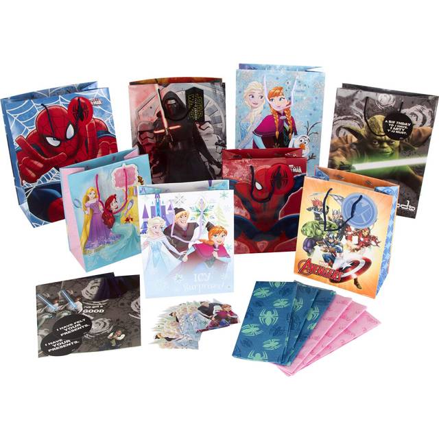Kids Gift Bag, Tissue and Gift Tag Pack - 4 Medium Bags and 4 Small Bags in 8 Disney Designs