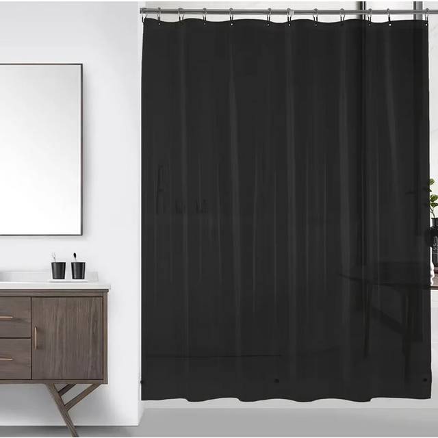 (Black) High Clear Shower Curtain Waterproof Transparent Curtains Liner Mildew PEVA Bath Curtains With Hooks Home PEVA Bathroom Decor