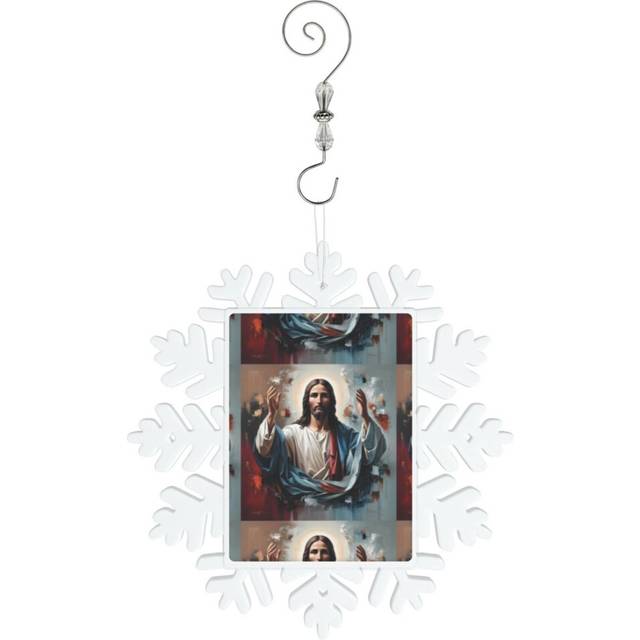 (Jesus Christ The Eternal Embrace Of Light-2539) Christmas Snowflake Ornament Tree Decoration Novelty Gift Idea with Hook Keepsake for Family Friends